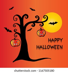Halloween background with pumpkin and bat.