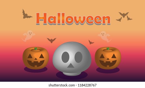 Halloween background with pumpkin bat text.