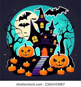 halloween background with pumpkin and bats