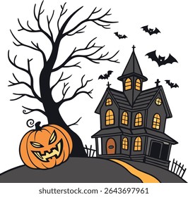 Halloween background with pumpkin and bats