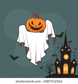 halloween background with pumpkin and bats ,vector illustration