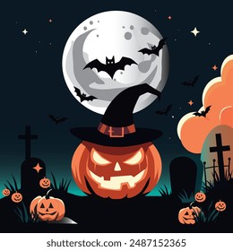 halloween background with pumpkin and bats ,vector illustration