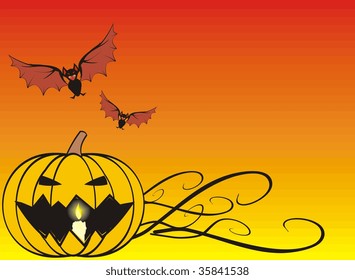 halloween background with pumpkin and bats in vector format