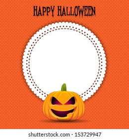 Halloween background with a pumpkin and blank label