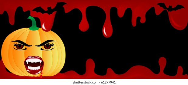 Halloween background with pumpkin and blood