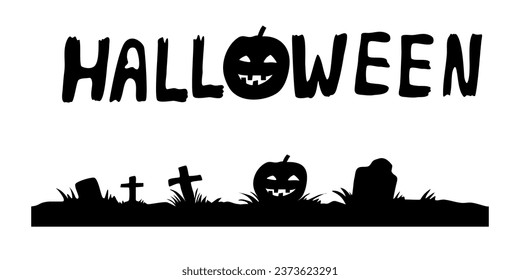 Halloween background with pumpkin and calvary crosses, halloween hand drawn text.