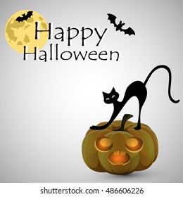 Halloween background with pumpkin and cat
