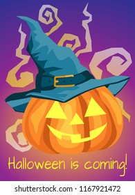 Halloween background with Halloween Pumpkin with Halloween is coming text.