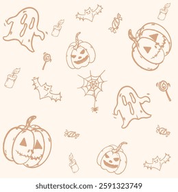 Halloween background pumpkin doodle hand drawn illustrator