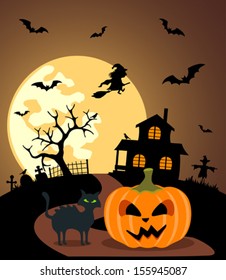 Halloween background with Pumpkin and full moon