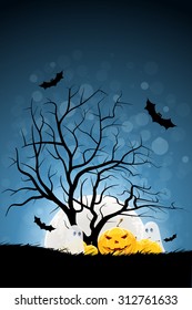 Halloween Background with Pumpkin and Ghost. Landscape.