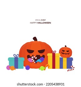 halloween background with pumpkin and gift