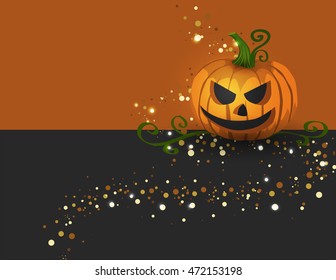 Halloween background with pumpkin and golden magic dust