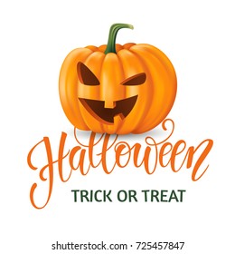 Halloween background, pumpkin. Hand drawn lettering Halloween. Greeting card for party and sale. Autumn holidays. Vector illustration EPS10.
