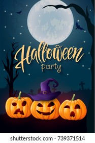 Halloween background, pumpkin. Hand drawn lettering Halloween. Greeting card for party and sale. Autumn holidays. Vector illustration EPS10.