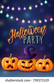 Halloween background, pumpkin. Hand drawn lettering Halloween. Greeting card for party and sale. Autumn holidays. Vector illustration EPS10.
