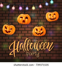 Halloween background, pumpkin. Hand drawn lettering Halloween. Greeting card for party and sale. Autumn holidays. Vector illustration EPS10.
