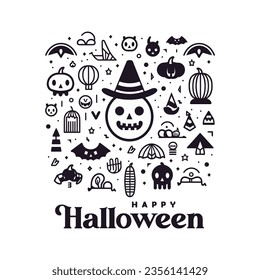 Halloween background with pumpkin, haunted house. Flyer or invitation template for Halloween party. Vector illustration.