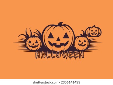 Halloween background with pumpkin, haunted house. Flyer or invitation template for Halloween party. Vector illustration.