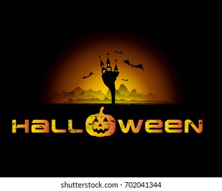 Halloween background with pumpkin, haunted house Vector illustration and logo concept.