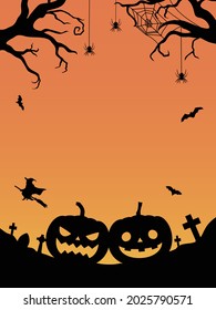 Halloween background. Pumpkin lantern, witch and moon.