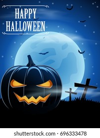 Halloween background with pumpkin and the moon. Vector illustration