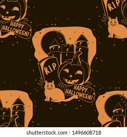 Halloween background with pumpkin, night and house