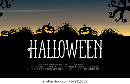 Halloween background with pumpkin on hill