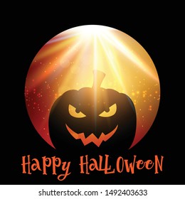 Halloween background with pumpkin on starburst background