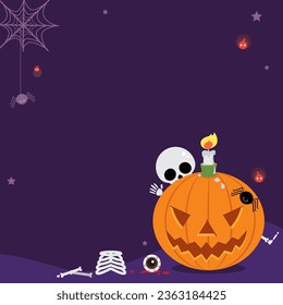 Halloween-Hintergrund oder Kürbis und Skelett am Halbzeittag 