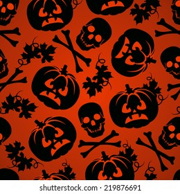 Halloween background with pumpkin and skeleton seamless pattern