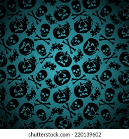 Halloween background with pumpkin and skeleton seamless pattern