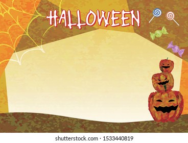 Halloween background with pumpkin, spider web and candy. Autumn vector illustration