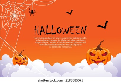 halloween background with pumpkin and spider web