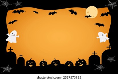 halloween background with pumpkin, and tomb silhouette border, halloween elements banner for decoration