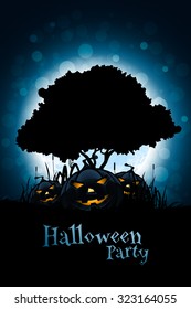 Halloween Background with Pumpkin and Tree. Tree silhouette.