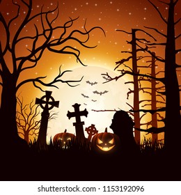 Halloween background with pumpkins