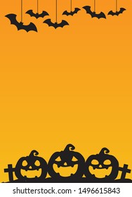 Halloween  background with  pumpkins and bats.