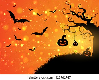 Halloween background with pumpkins and bats