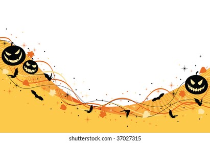 Halloween background with pumpkins and bats.