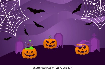 Fondo de Halloween con calabazas y murciélagos en él