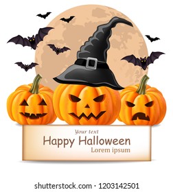 Halloween background with pumpkins and bats Vector