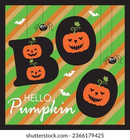 Halloween background with pumpkins and boo