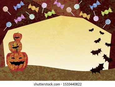 Halloween background with pumpkins and candies and bats　Autumn vector illustration