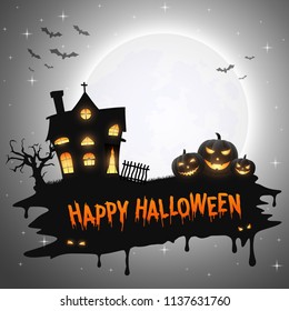 Halloween background with pumpkins and church