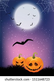 Halloween background with pumpkins and cobwebs