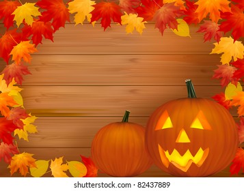 Halloween background with pumpkins. With copy space. Vector illustration.