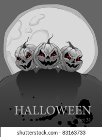 Halloween background with pumpkins and full moon