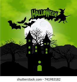 Halloween  Background with Pumpkins in the Grass Bats and Moon i