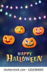 Halloween background, pumpkins. Greeting card for party and sale. Autumn holidays. Vector illustration EPS10.